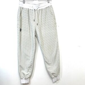Overtime All Over Print Logo Joggers Large White Tan Monogram Sweatpants Lounge